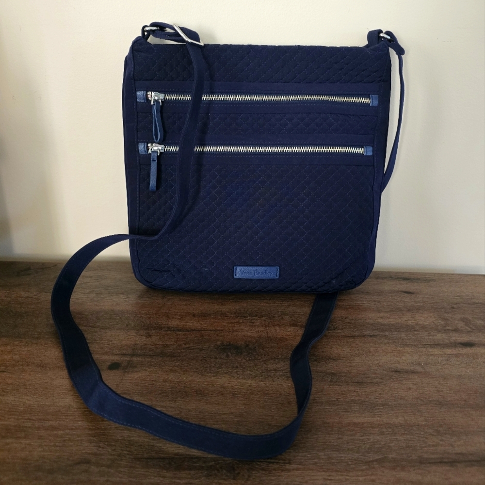 Vera Bradley Triple Zip Hipster Crossbody Bag Navy Microfiber